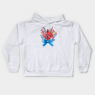 Red Cardinal in Blue Ribbon Kids Hoodie